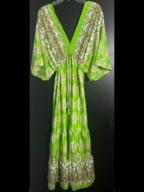 ZURY Silk Green Floral Maxi Dress